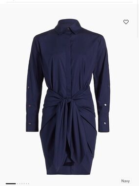 Derek Lam Navy Long-Sleeve Tie-Front Shirt Dress